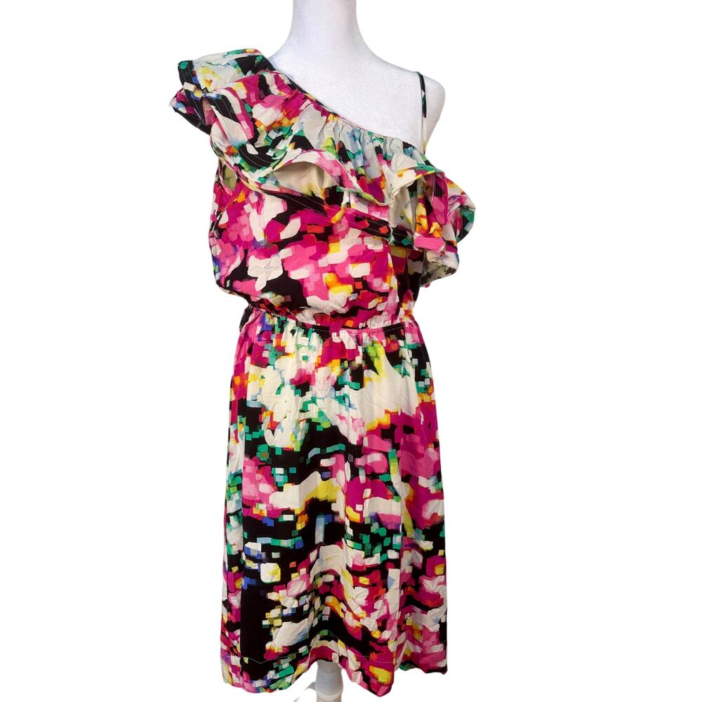 New H & M Pink Floral One Shoulder Midi High Low Dress Size‎ 10